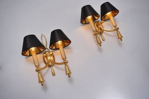 Sciolari wall lights brass Neoclassical, a pair, 1960`s ca, Italian